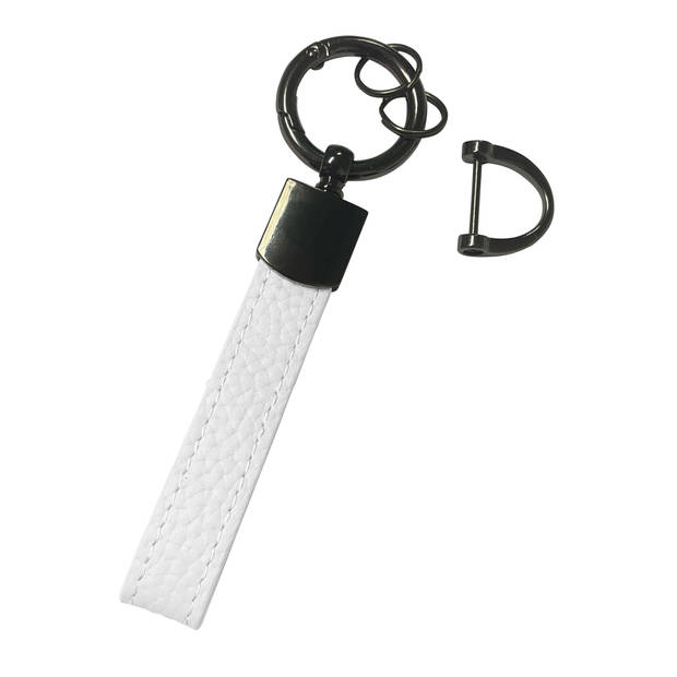 Basey Sleutelhanger Leer - Leren Sleutelhanger Met Sleutelhanger Ringen - Wit