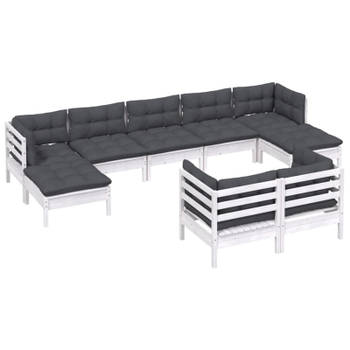 vidaXL 9-delige Loungeset met kussens massief grenenhout wit