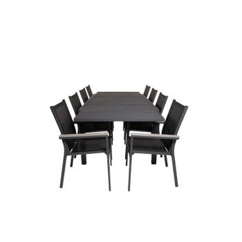 Marbella tuinmeubelset tafel 100x160/240cm en 8 stoel Parma zwart.
