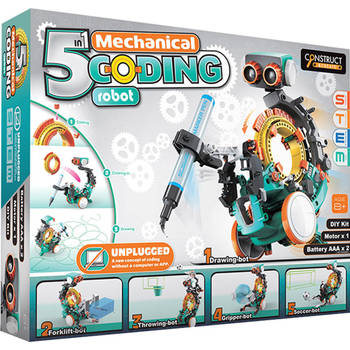Construct & Create - 5 in 1 Mechanical Coding Robot - DIY Bouwpakket - Programmeren - STEM Speelgoed