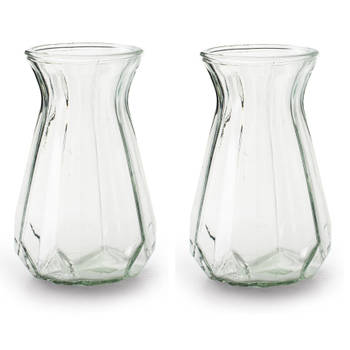 2x Stuks Bloemenvazen - helder/transparant glas - H18 x D11.5 cm - Vazen