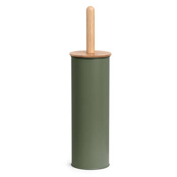 WC/Toiletborstel in houder - bamboe hout - salie groen - H38 x D10 cm - Toiletborstels