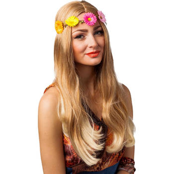 Carnaval/festival hippie flower power hoofdband met gekleurde bloemen - Verkleedhaardecoratie