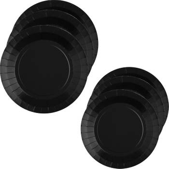 Santex Feest borden set - 20x stuks - zwart - 17 cm en 22 cm - Feestbordjes