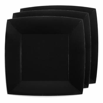 20x Stuks feest diner bordjes papier/karton vierkant - zwart - 23cm - Feestbordjes