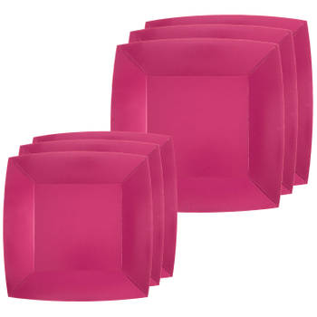 Santex Feestbordjes set - 20x stuks - fuchsia roze - 18 cm en 23 cm - Feestbordjes
