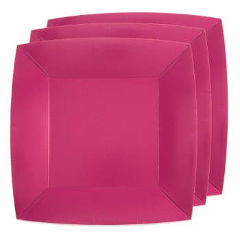 Santex feest bordjes vierkant fuchsia roze - karton - 10x stuks - 23 cm - Feestbordjes