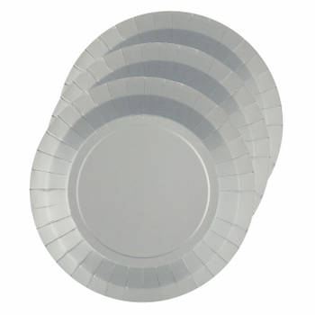 Santex feest bordjes rond zilver - karton - 30x stuks - 22 cm - Feestbordjes