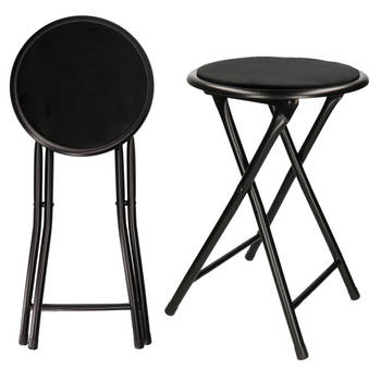 Excellent Houseware - bijzet krukje/stoel - 2x - Opvouwbaar - zwart - Krukjes