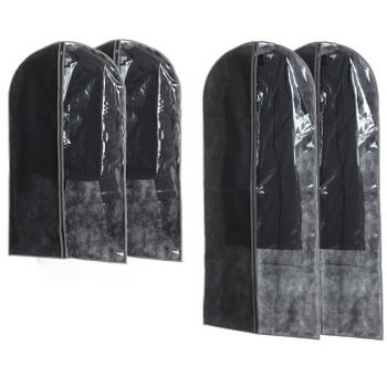 Set van 4x stuks kledinghoezen grijs 135/100 cm inclusief kledinghangers - Kledinghoezen