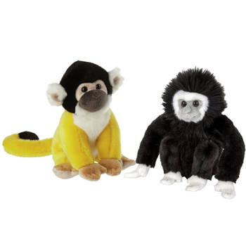 Apen serie zachte pluche knuffels 2x stuks - Squirrel Aap en Gibbon Aap van 18 cm - Knuffeldier