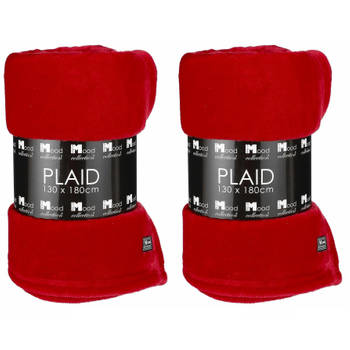 2x Stuks Fleece dekens/fleeceplaids rood 130 x 180 cm polyester - Plaids