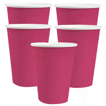 Santex feest bekertjes - 20x - fuchsia roze - papier/karton - 270 ml - Feestbekertjes