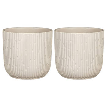 2x Stuks Plantenpot/bloempot keramiek mat wit stripes patroon - D17.5/H16 cm - Plantenpotten