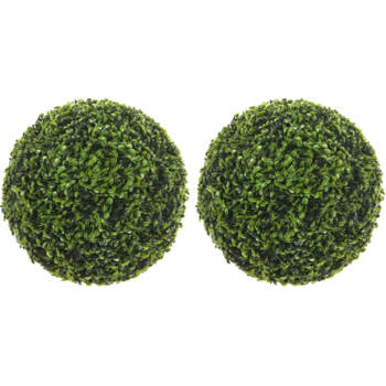 2x stuks buxus bol Theeblad groen D37 cm kunstplant UV-bestendig - Kunstplanten
