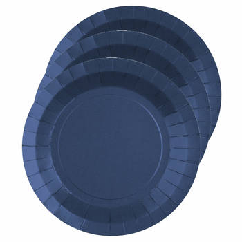 Santex feest gebak/taart bordjes - kobalt blauw - 20x stuks - karton - D17 cm - Feestbordjes