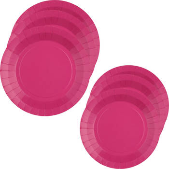 Santex Feest borden set - 20x stuks - fuchsia roze - 17 cm en 22 cm - Feestbordjes