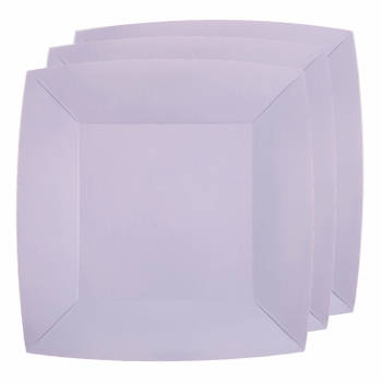 Santex feest bordjes vierkant lila paars - karton - 10x stuks - 23 cm - Feestbordjes