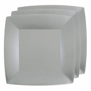 Santex feest bordjes vierkant zilver - karton - 10x stuks - 23 cm - Feestbordjes