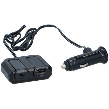Dunlop Sigarettenaanstekerplug Splitter - USB-A en USB-C - 12V/24V - 4.8 A - 2 Apparaten Tegelijk