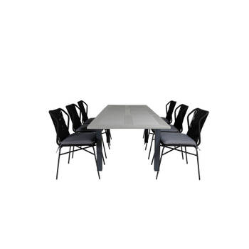 Albany tuinmeubelset tafel 100x160/240cm en 6 stoel Julian zwart, grijs.