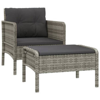 vidaXL 2-delige Loungeset met kussens poly rattan grijs