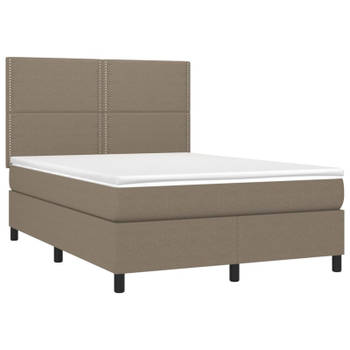 vidaXL Boxspring met matras stof taupe 140x200 cm