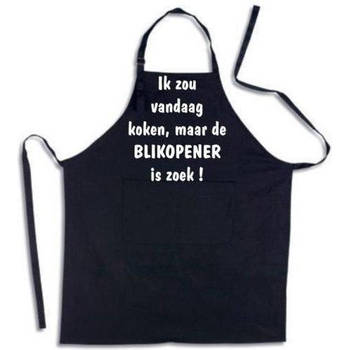 Benza Schort Ik zou vandaag koken maar de BLIKOPENER is zoek! - Grappige/Leuke/Mooie/Luxe Keukenschort - Zwart