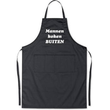 Mannen koken BUITEN! - Luxe Schort Keukenschort met tekst - Zwart