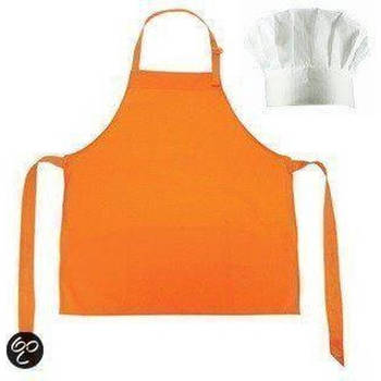 Benza Schort Keukenschort voor Kinderen - Oranje - Inclucief witte koksmuts