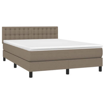 vidaXL Boxspring met matras en LED stof taupe 140x190 cm