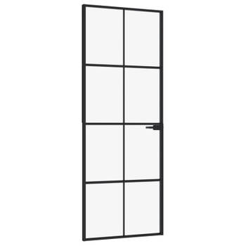 vidaXL Binnendeur 76x201,5 cm gehard glas en aluminium smal zwart