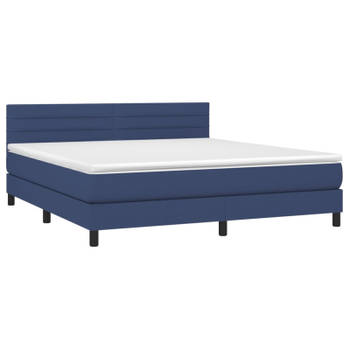 vidaXL Boxspring met matras stof blauw 160x200 cm