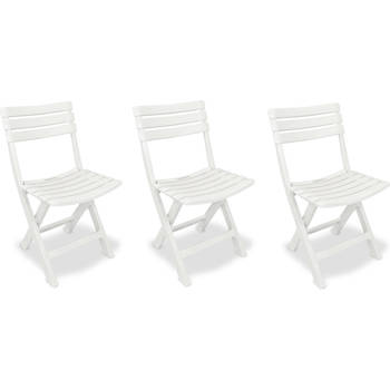 3x Robuuste kunststof klapstoel Wit Opvouwbaar stoel 46 cm x 41 cm x 78 cm