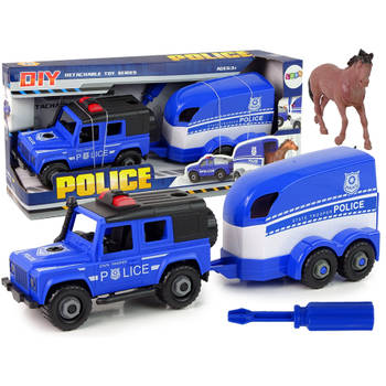 DIY Speelgoed politie terreinwagen met trailer en paard