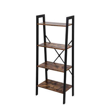 Wandkast Stoer metaal hout industrieel design open boekenkast 137 cm hoog zwart