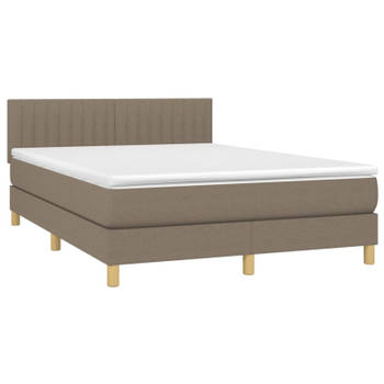 vidaXL Boxspring met matras stof taupe 140x190 cm