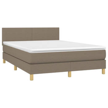 vidaXL Boxspring met matras stof taupe 140x190 cm