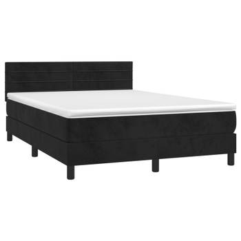 vidaXL Boxspring met matras fluweel zwart 140x190 cm