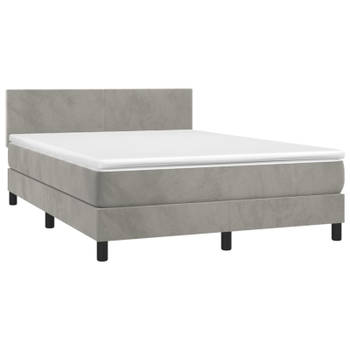 vidaXL Boxspring met matras en LED fluweel lichtgrijs 140x190 cm