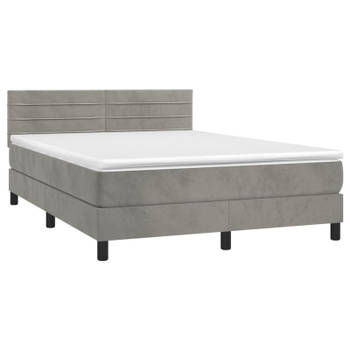 vidaXL Boxspring met matras en LED fluweel lichtgrijs 140x190 cm