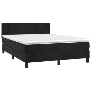 vidaXL Boxspring met matras en LED fluweel zwart 140x200 cm