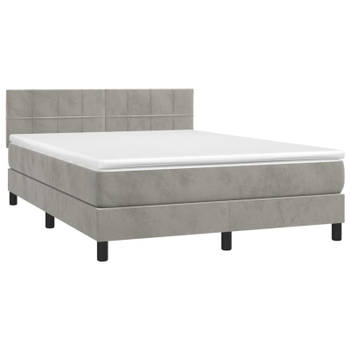 vidaXL Boxspring met matras en LED fluweel lichtgrijs 140x190 cm