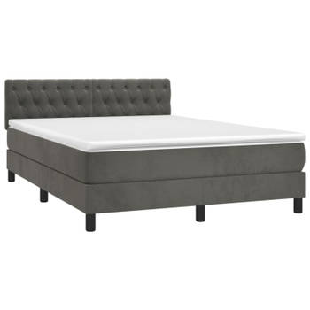 vidaXL Boxspring met matras fluweel donkergrijs 140x190 cm