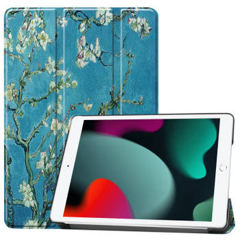 Basey iPad 10.2 2021 Hoesje Kunstleer Hoes Case Cover -Bloesem