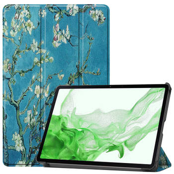 Basey Samsung Galaxy Tab S8 Ultra Hoesje Kunstleer Hoes Case Cover -Bloesem