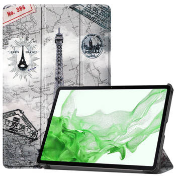 Basey Samsung Galaxy Tab S8 Hoesje Kunstleer Hoes Case Cover -Eiffeltoren