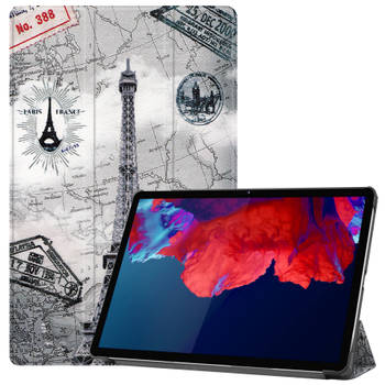 Basey Lenovo Tab P11 Plus Hoesje Kunstleer Hoes Case Cover -Eiffeltoren
