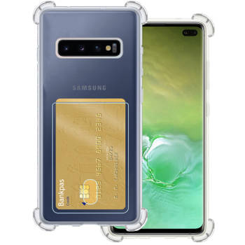 Basey Samsung Galaxy S10 Hoesje Siliconen Hoes Case Cover met Pasjeshouder - Transparant