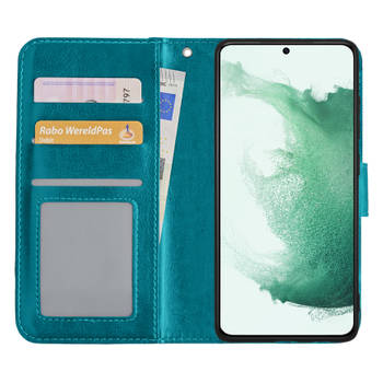 Basey Samsung Galaxy S22 Ultra Hoesje Book Case Kunstleer Cover Hoes - Turquoise